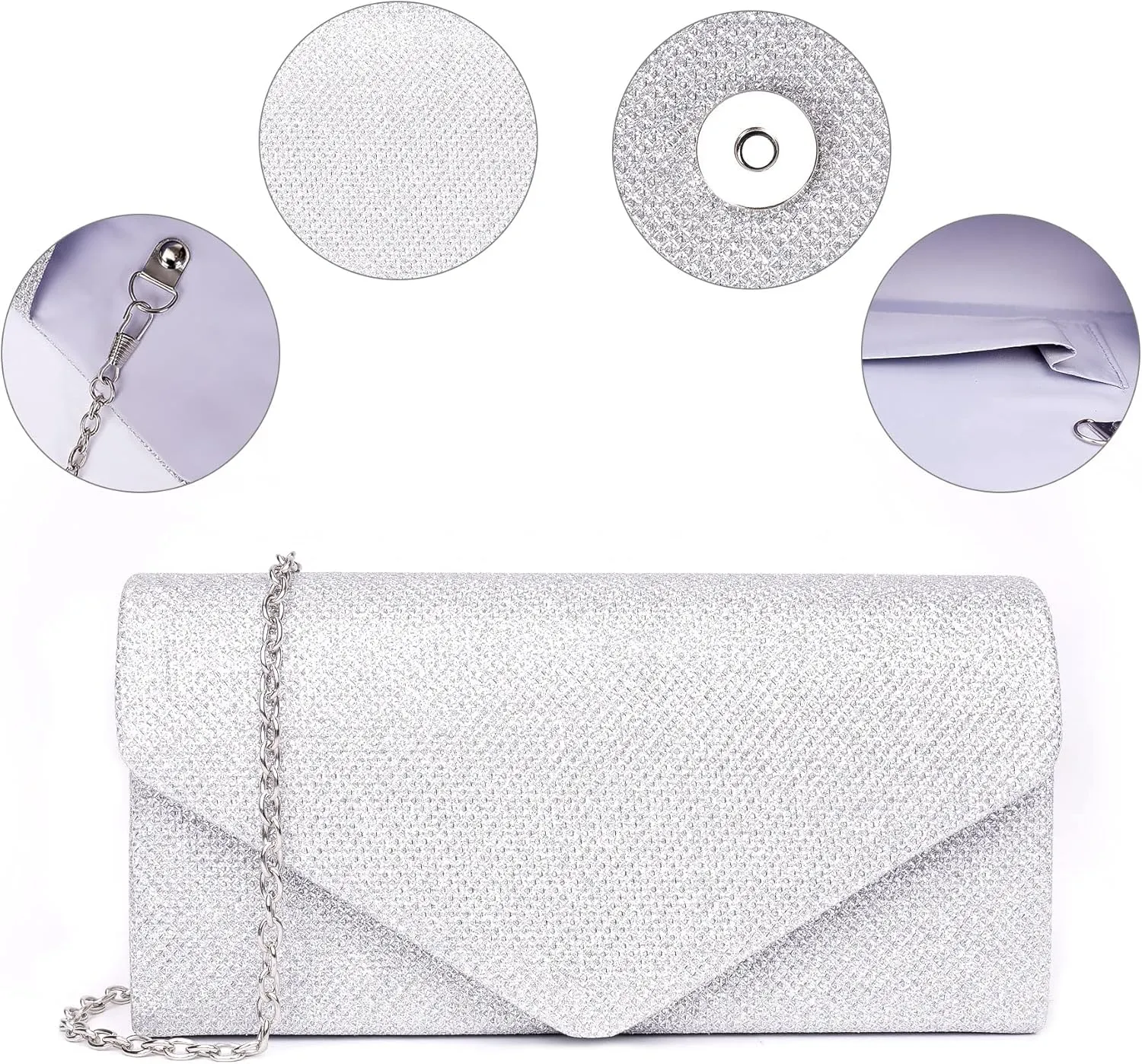 Larcenciel Clutch Purses for Women, Sparkly Sequin Envelope Clutch Evening Bag w/Chain, Elegant Party Prom Dress Bride Purse