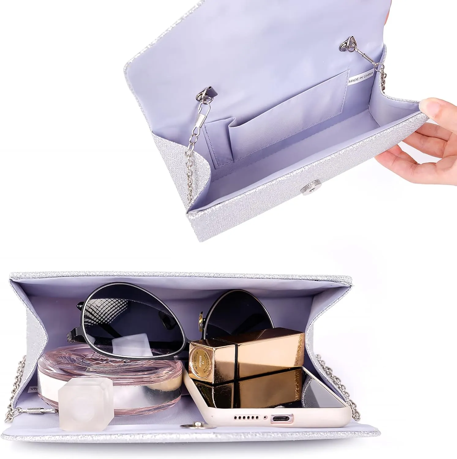 Larcenciel Clutch Purses for Women, Sparkly Sequin Envelope Clutch Evening Bag w/Chain, Elegant Party Prom Dress Bride Purse