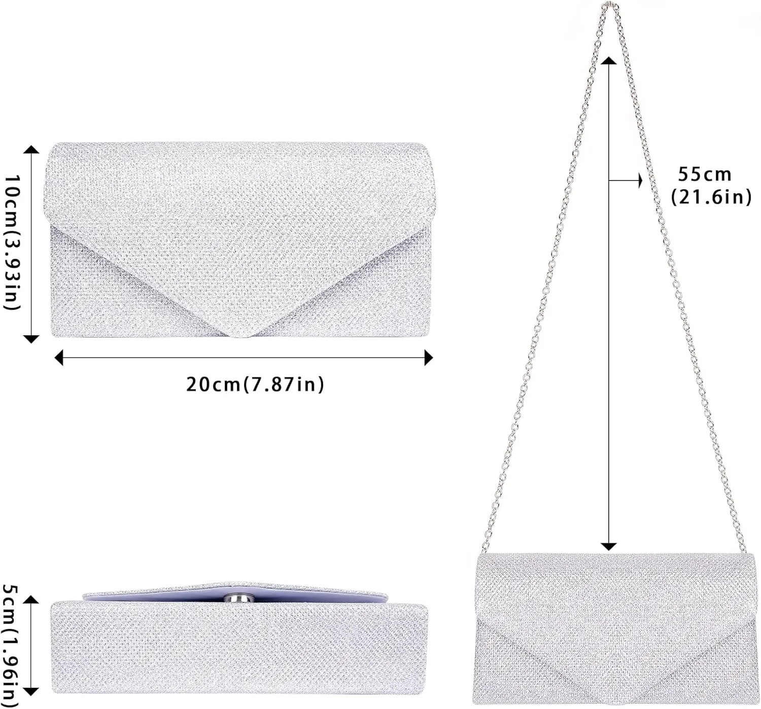 Larcenciel Clutch Purses for Women, Sparkly Sequin Envelope Clutch Evening Bag w/Chain, Elegant Party Prom Dress Bride Purse