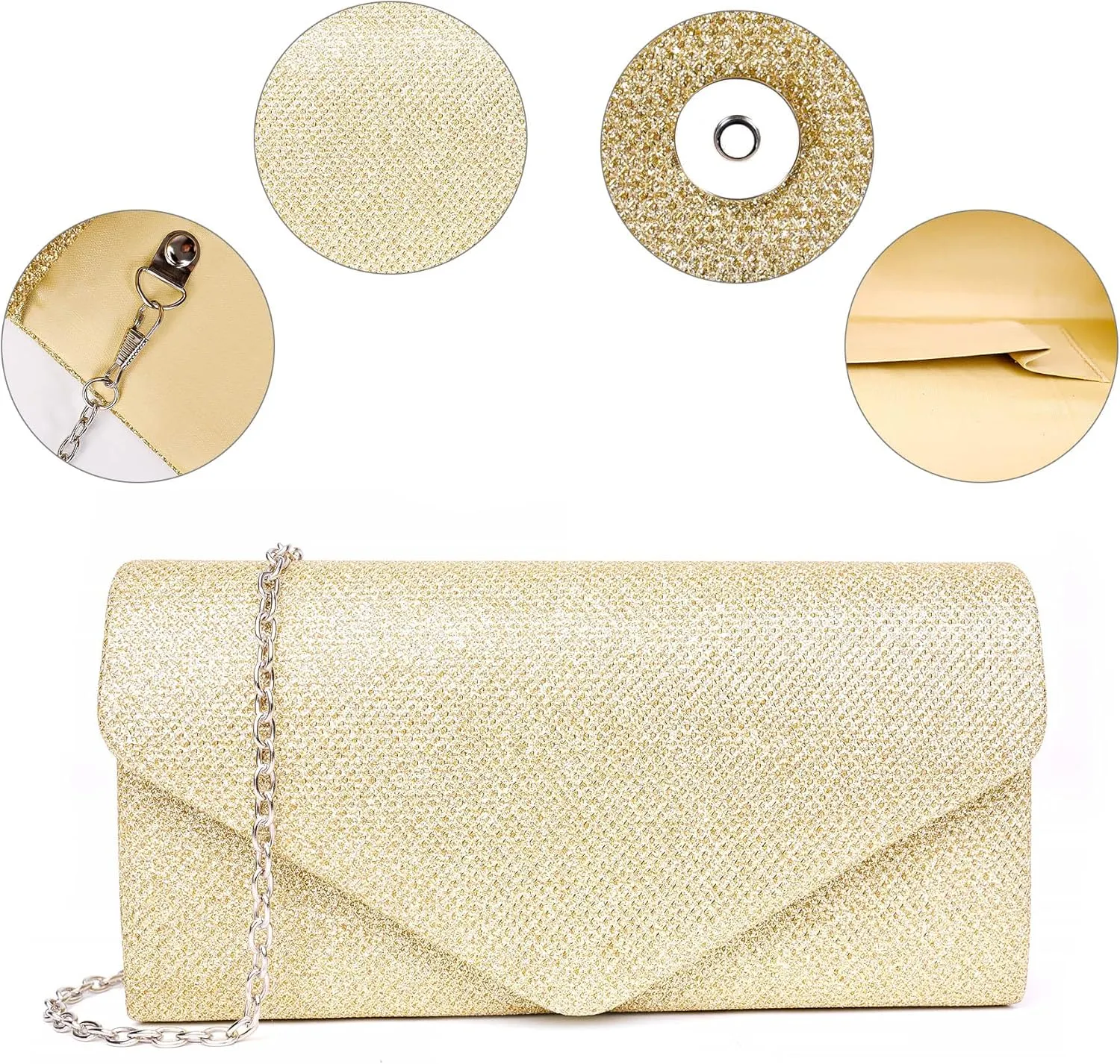 Larcenciel Clutch Purses for Women, Sparkly Sequin Envelope Clutch Evening Bag w/Chain, Elegant Party Prom Dress Bride Purse