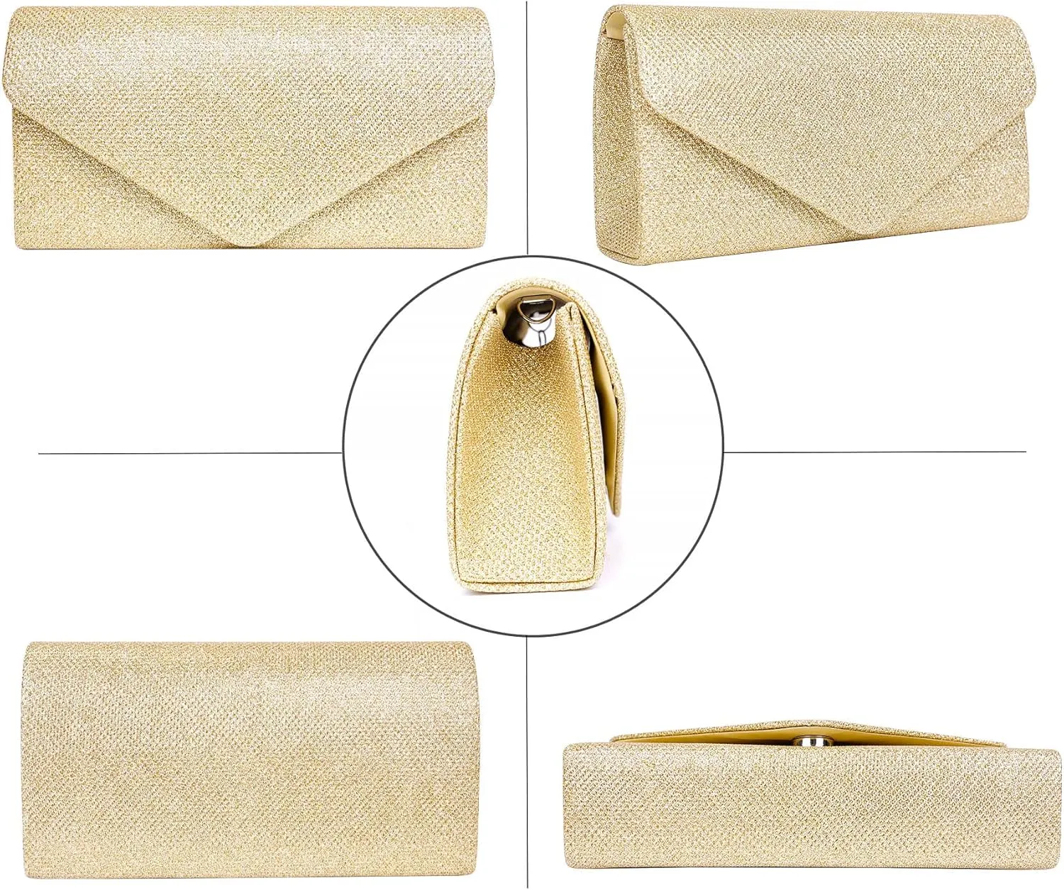 Larcenciel Clutch Purses for Women, Sparkly Sequin Envelope Clutch Evening Bag w/Chain, Elegant Party Prom Dress Bride Purse