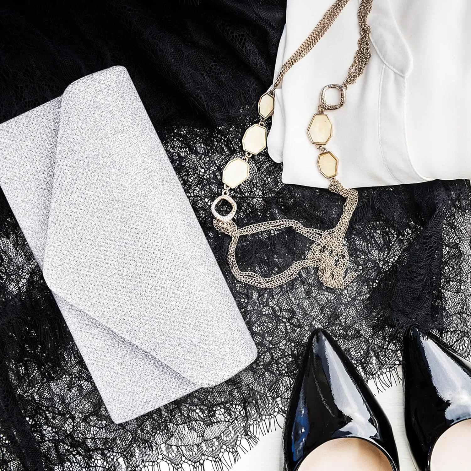 Larcenciel Clutch Purses for Women, Sparkly Sequin Envelope Clutch Evening Bag w/Chain, Elegant Party Prom Dress Bride Purse