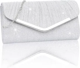 Larcenciel Women's Evening Handbags, Sparkly Pleated Evening Purse, Elegant Sequins Clutch for Wedding Formal Cocktail Party