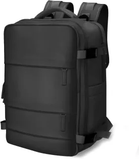 Large 40L Travel Backpack  Airline & Flight Approved Carry-On Luggage, Waterproof, Durable & Lightweight Design for College, Outdoor Sports & Weekend Getaways  Black