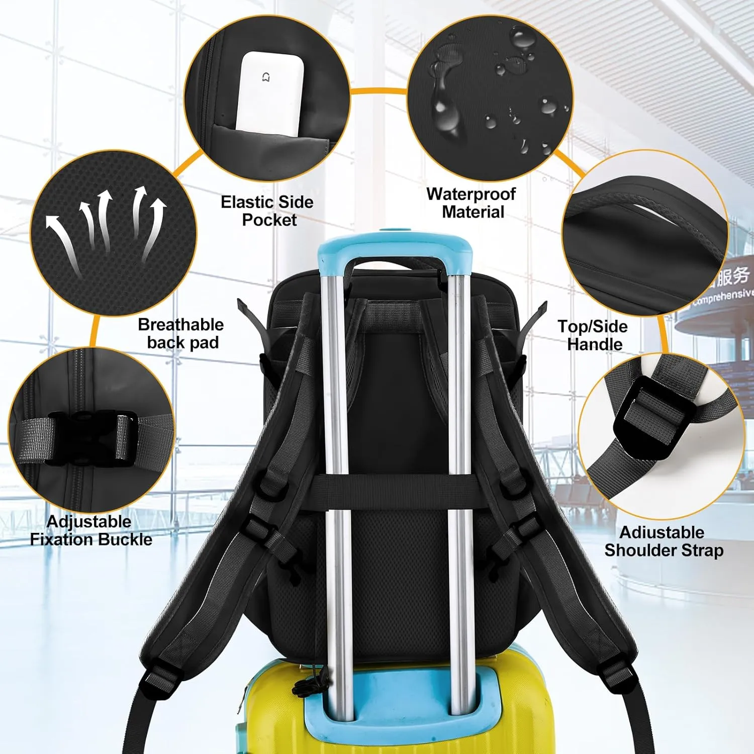 Large 40L Travel Backpack  Airline & Flight Approved Carry-On Luggage, Waterproof, Durable & Lightweight Design for College, Outdoor Sports & Weekend Getaways  Black