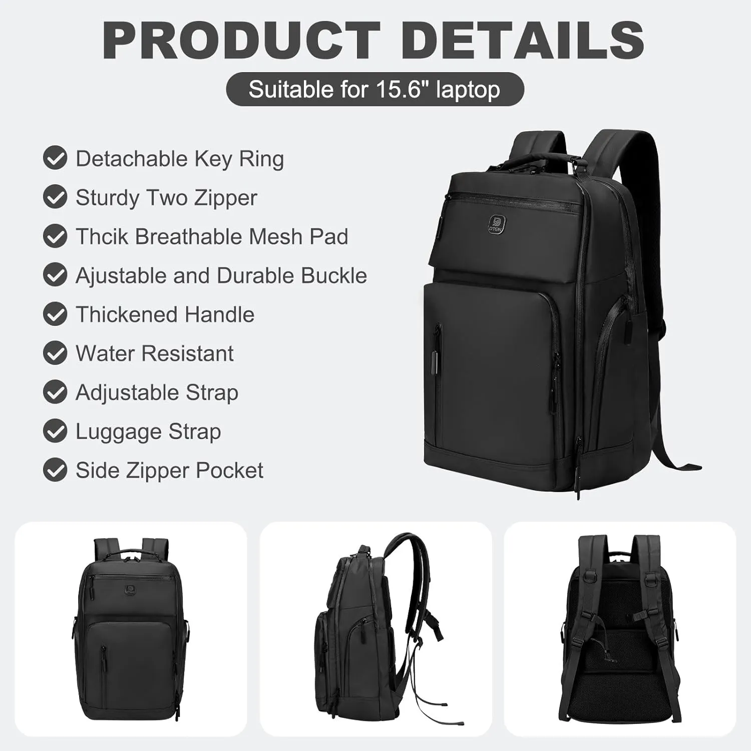 Large Capacity Water Resistant Laptop Backpack, 17 Inch Airplane Approved Durable Bag for College, Business Travel, Black