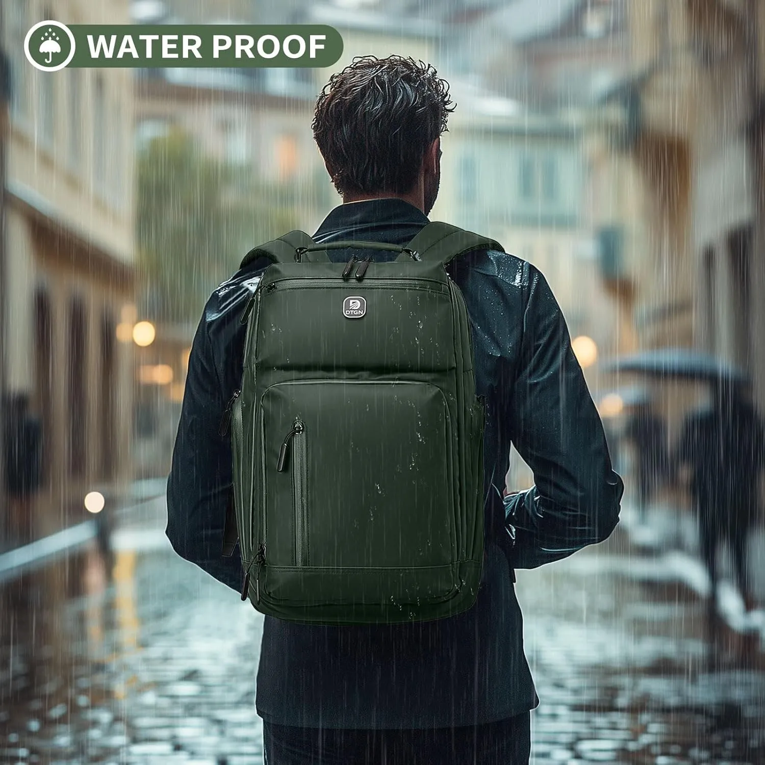 Large Capacity Water Resistant Laptop Backpack, 17 Inch Airplane Approved Durable Bag for College, Business Travel, Green