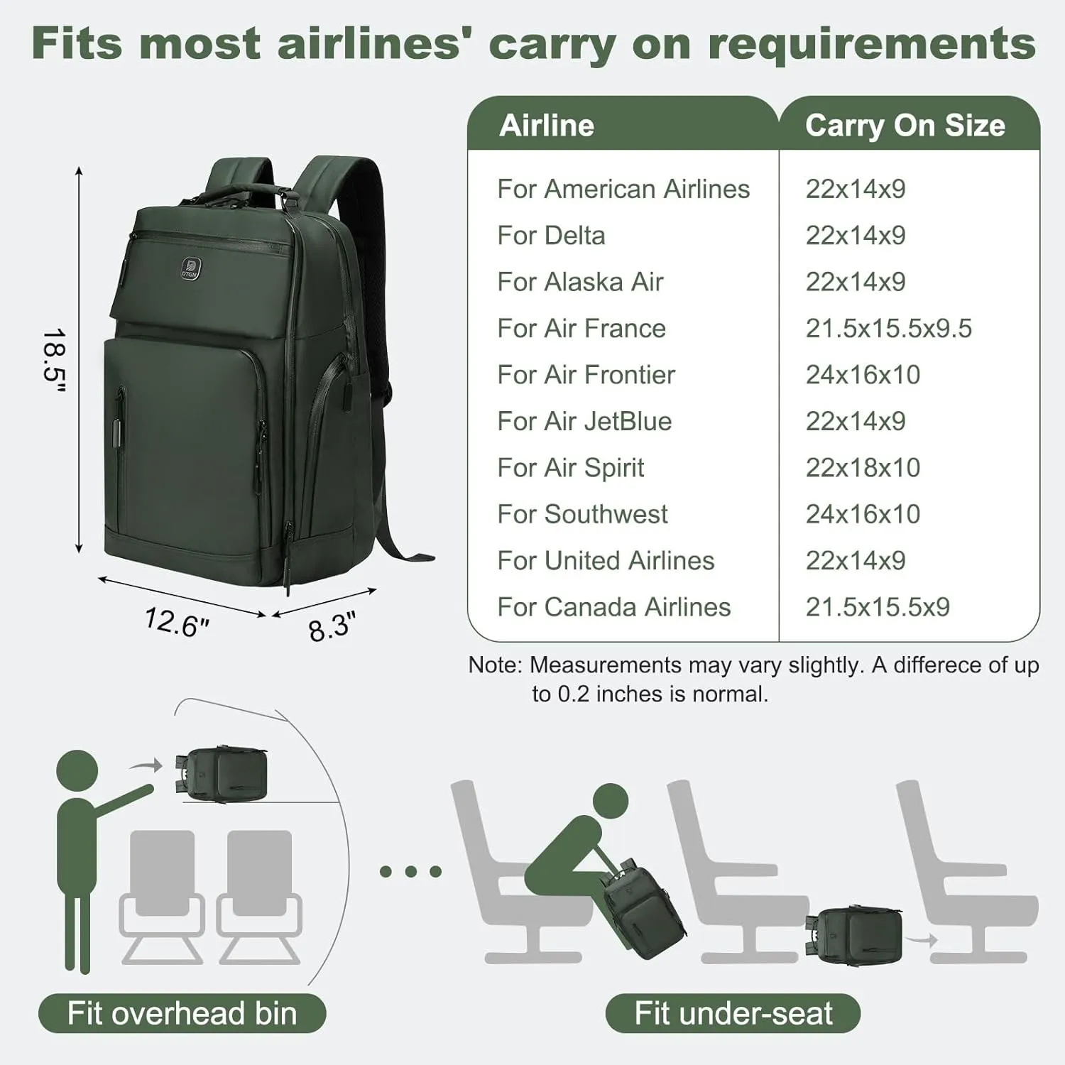 Large Capacity Water Resistant Laptop Backpack, 17 Inch Airplane Approved Durable Bag for College, Business Travel, Green