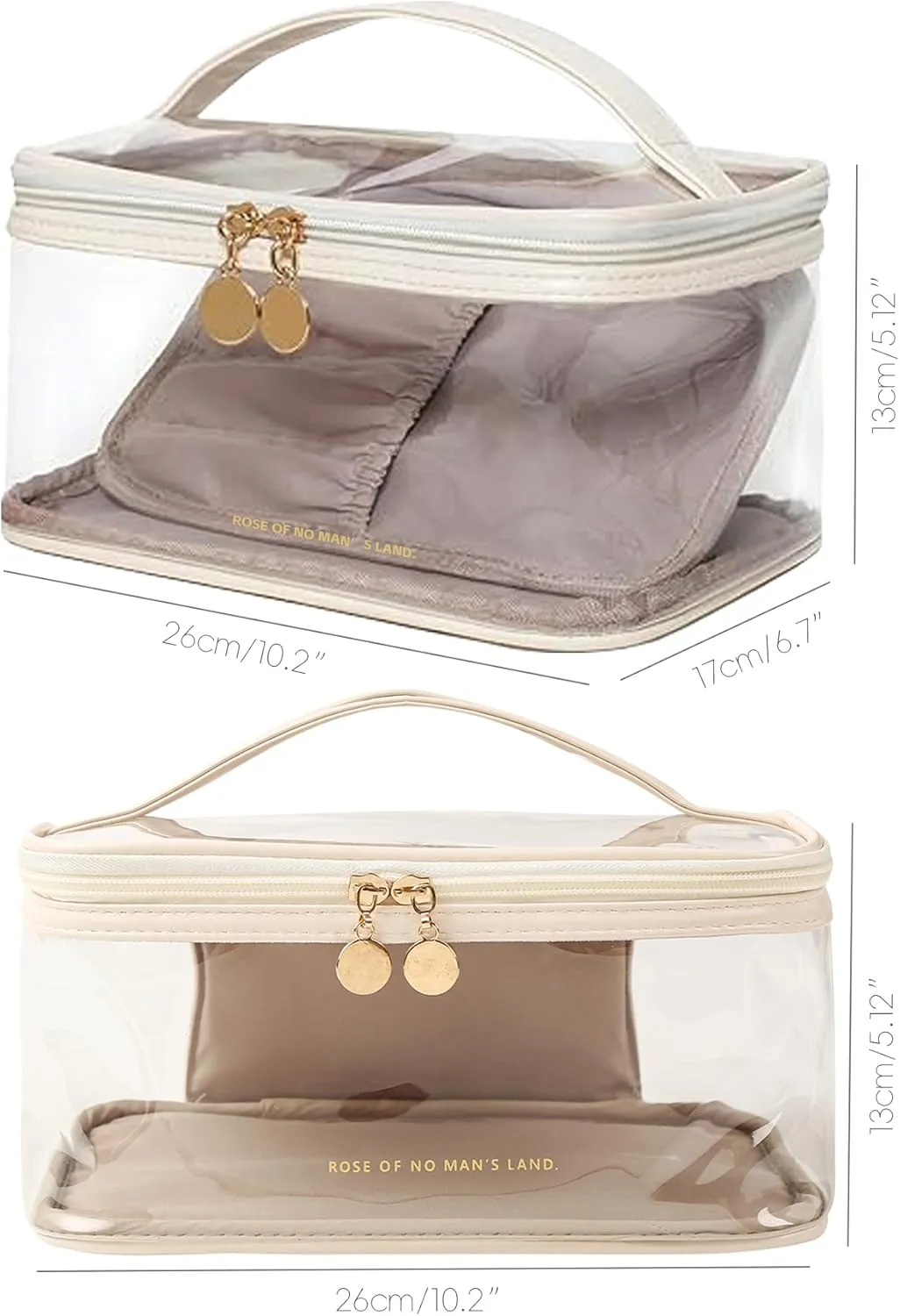 Large Clear Makeup Bag Big Cosmetic Bags Waterproof Toiletry Orangizer with Handle Transparent Toiletries Case Travel Pouch for Women Girls Daily Beauty Purse Essentials Skincare Bag Brown