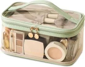Large Clear Makeup Bag Big Cosmetic Bags Waterproof Toiletry Orangizer with Handle Transparent Toiletries Case Travel Pouch for Women Girls Daily Beauty Purse Essentials Skincare Bag Green