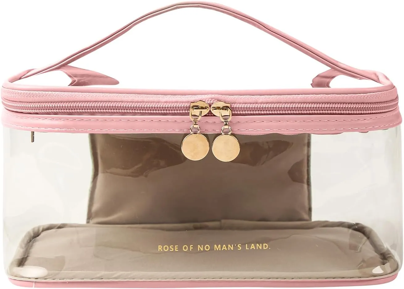 Large Clear Makeup Bag Big Cosmetic Bags Waterproof Toiletry Orangizer with Handle Transparent Toiletries Case Travel Pouch for Women Girls Daily Beauty Purse Essentials Skincare Bag Pink