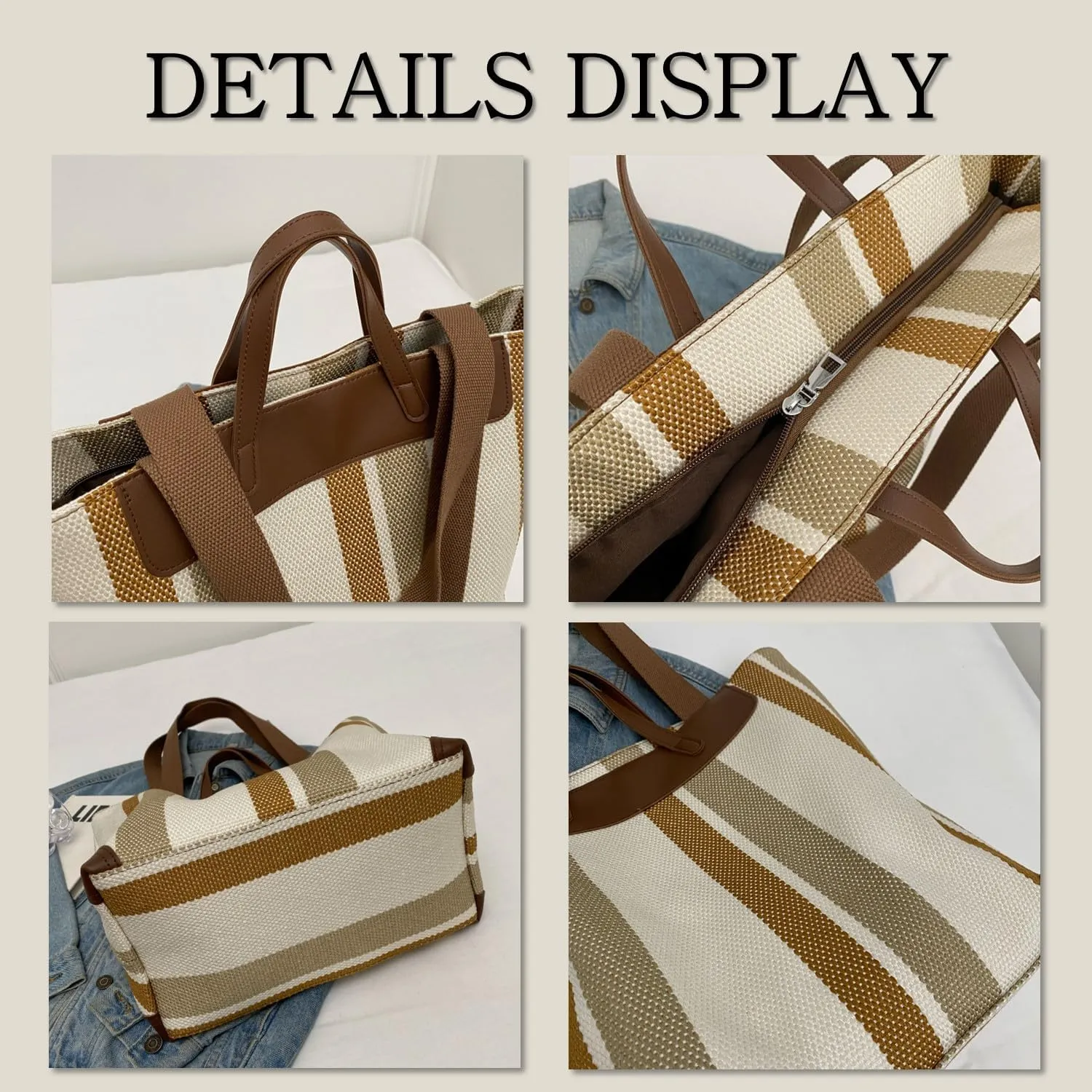 Large Women's Work Tote Bag  Laptop Compartment,Canvas Shoulder Bag for Office & Daily Use,Tote Bag with Spacious Storage