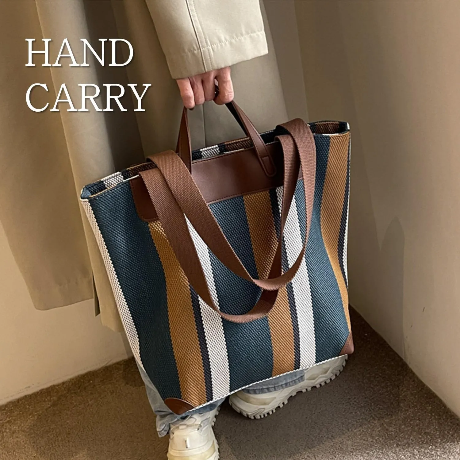 Large Women's Work Tote Bag  Laptop Compartment,Canvas Shoulder Bag for Office & Daily Use,Tote Bag with Spacious Storage
