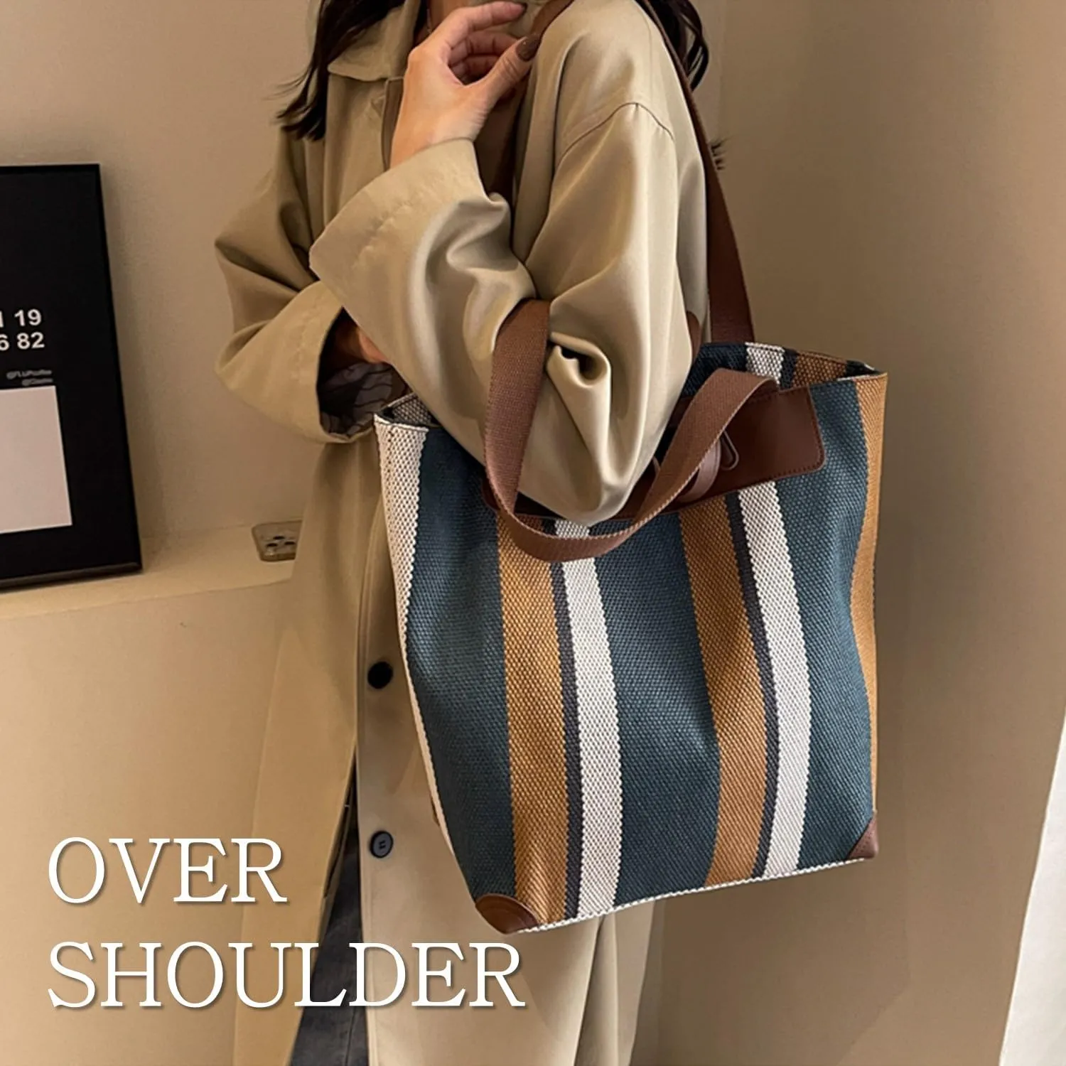 Large Women's Work Tote Bag  Laptop Compartment,Canvas Shoulder Bag for Office & Daily Use,Tote Bag with Spacious Storage