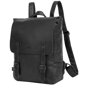 Leather Backpack for Women Men College Laptop Backpack Vintage Backpack Black