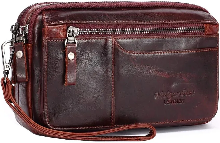 Leather Clutch Purse Wallet for Men Handbags Business Organizer Phone Holder Wrist Bag