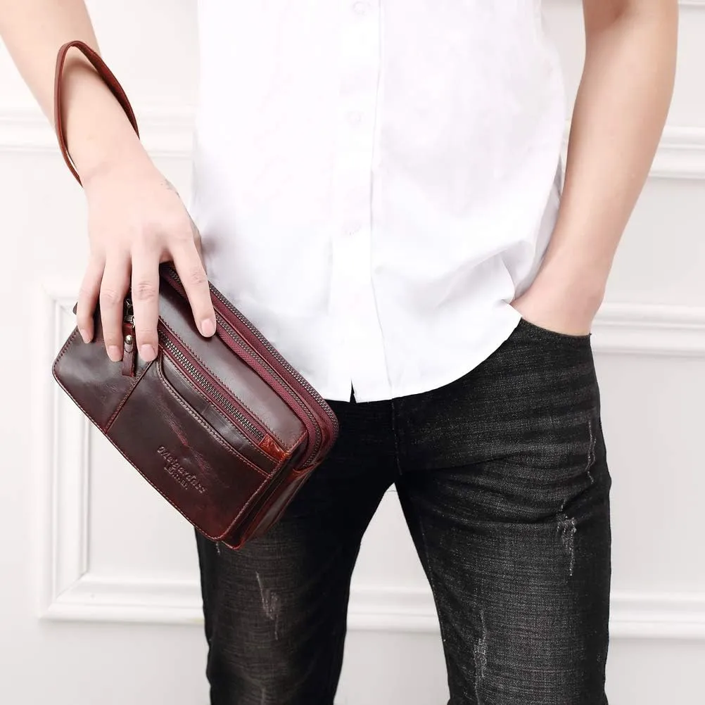 Leather Clutch Purse Wallet for Men Handbags Business Organizer Phone Holder Wrist Bag