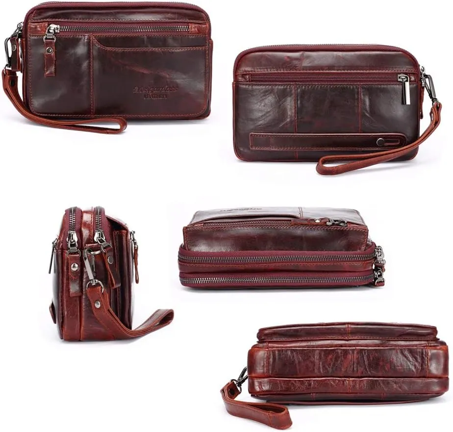 Leather Clutch Purse Wallet for Men Handbags Business Organizer Phone Holder Wrist Bag