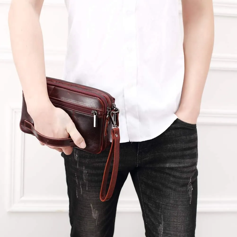Leather Clutch Purse Wallet for Men Handbags Business Organizer Phone Holder Wrist Bag