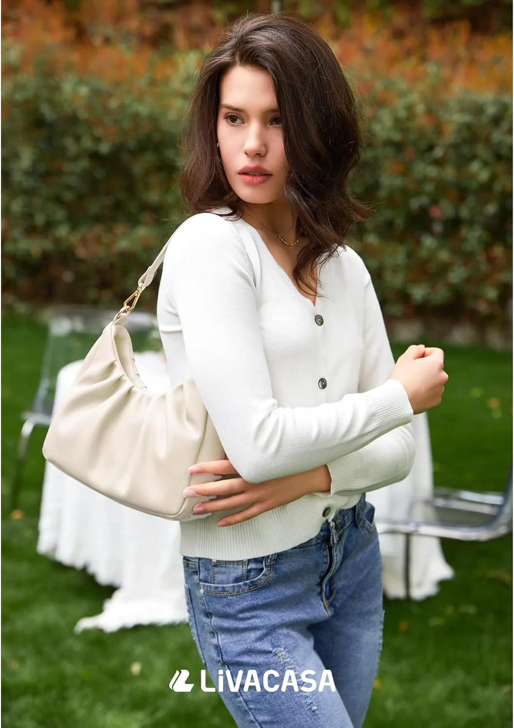 LIVACASA Shoulder Bags for Women, Cute Soft Small Clutch Purses,PU Leather Hobo Crossbody Tote Dumpling Bags with Pockets