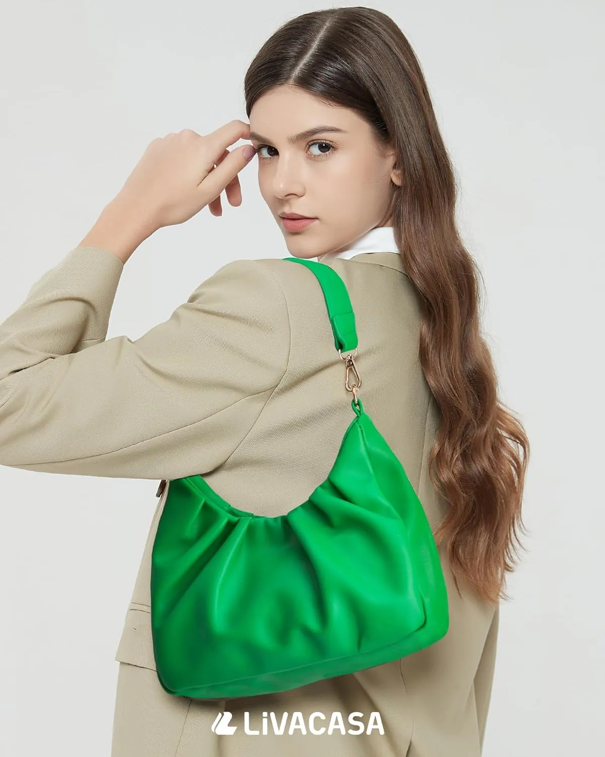 LIVACASA Shoulder Bags for Women, Cute Soft Small Clutch Purses,PU Leather Hobo Crossbody Tote Dumpling Bags with Pockets