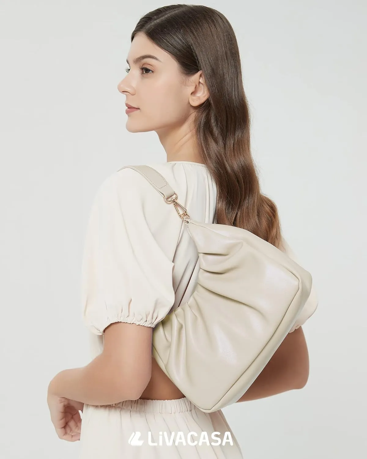 LIVACASA Shoulder Bags for Women, Cute Soft Small Clutch Purses,PU Leather Hobo Crossbody Tote Dumpling Bags with Pockets