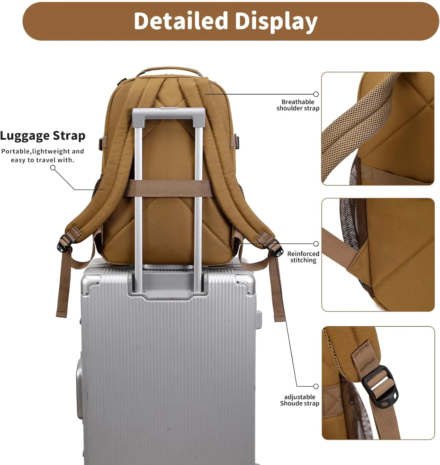 Lohol Water Resistant Backpack with Multifunctional Pockets for Teens, Durable Bookbag fits 15.6 inch Laptop for School Travel College, 25L (Beige)