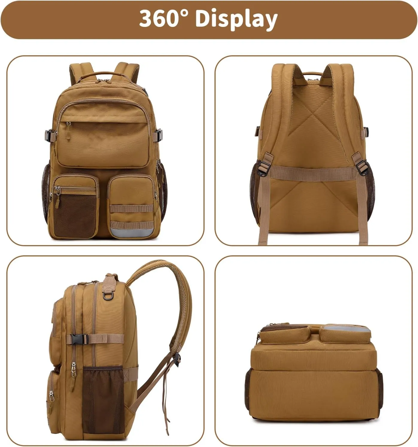 Lohol Water Resistant Backpack with Multifunctional Pockets for Teens, Durable Bookbag fits 15.6 inch Laptop for School Travel College, 25L (Beige)