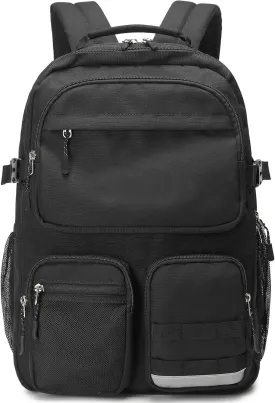 Lohol Water Resistant Backpack with Multifunctional Pockets for Teens, Durable Bookbag fits 15.6 inch Laptop for School Travel College, 25L (Black)