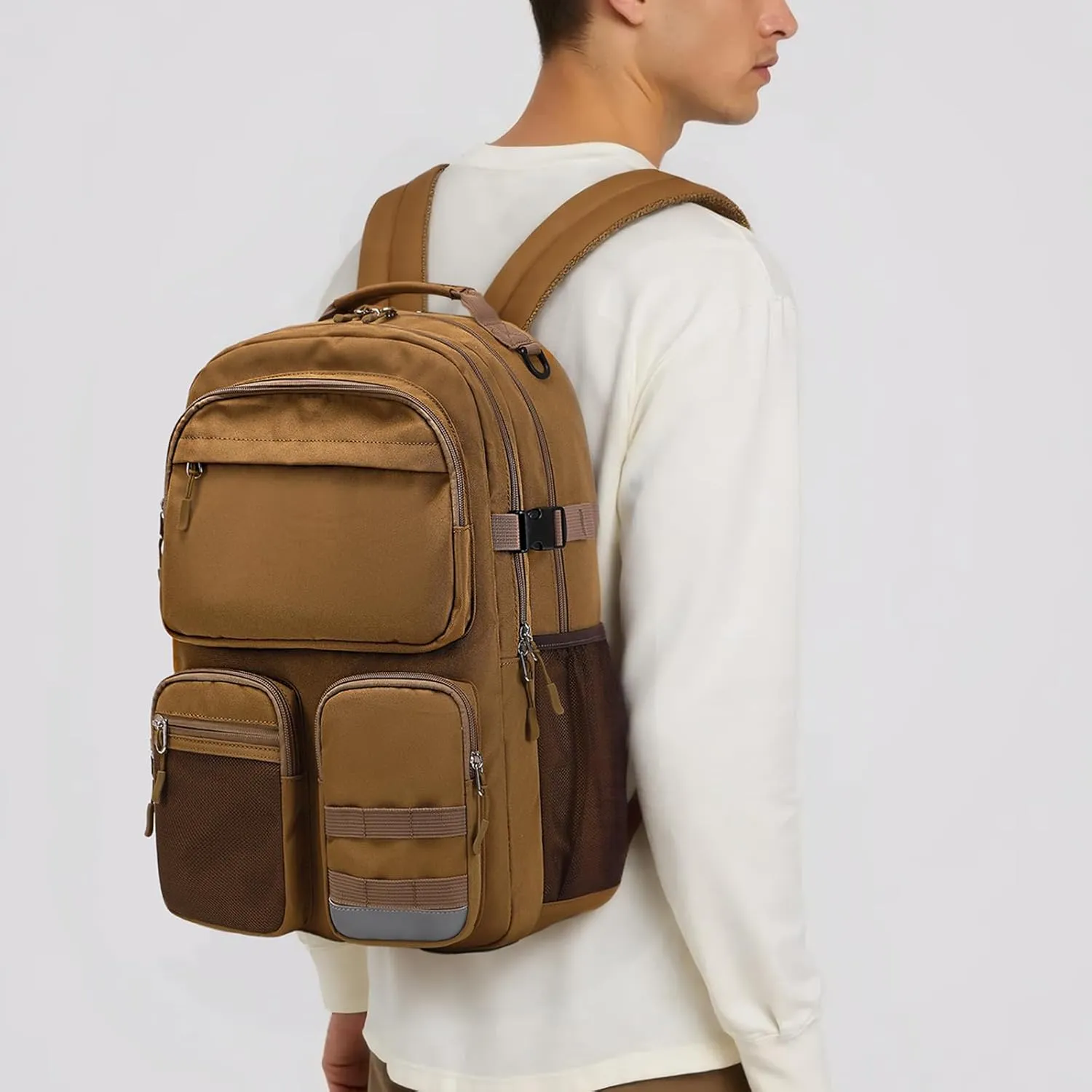Lohol Water Resistant Backpack with Multifunctional Pockets for Teens, Durable Bookbag fits 15.6 inch Laptop for School Travel College, 25L (Brown)