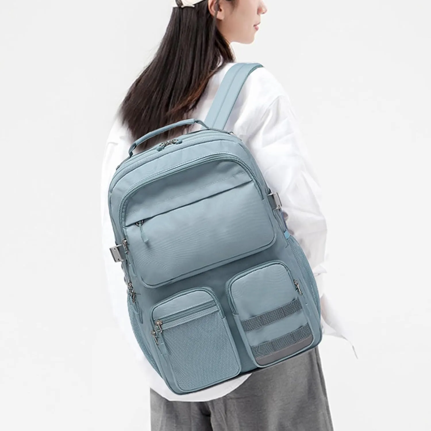 Lohol Water Resistant Backpack with Multifunctional Pockets for Teens, Durable Bookbag fits 15.6 inch Laptop for School Travel College, 25L (Grey Blue)