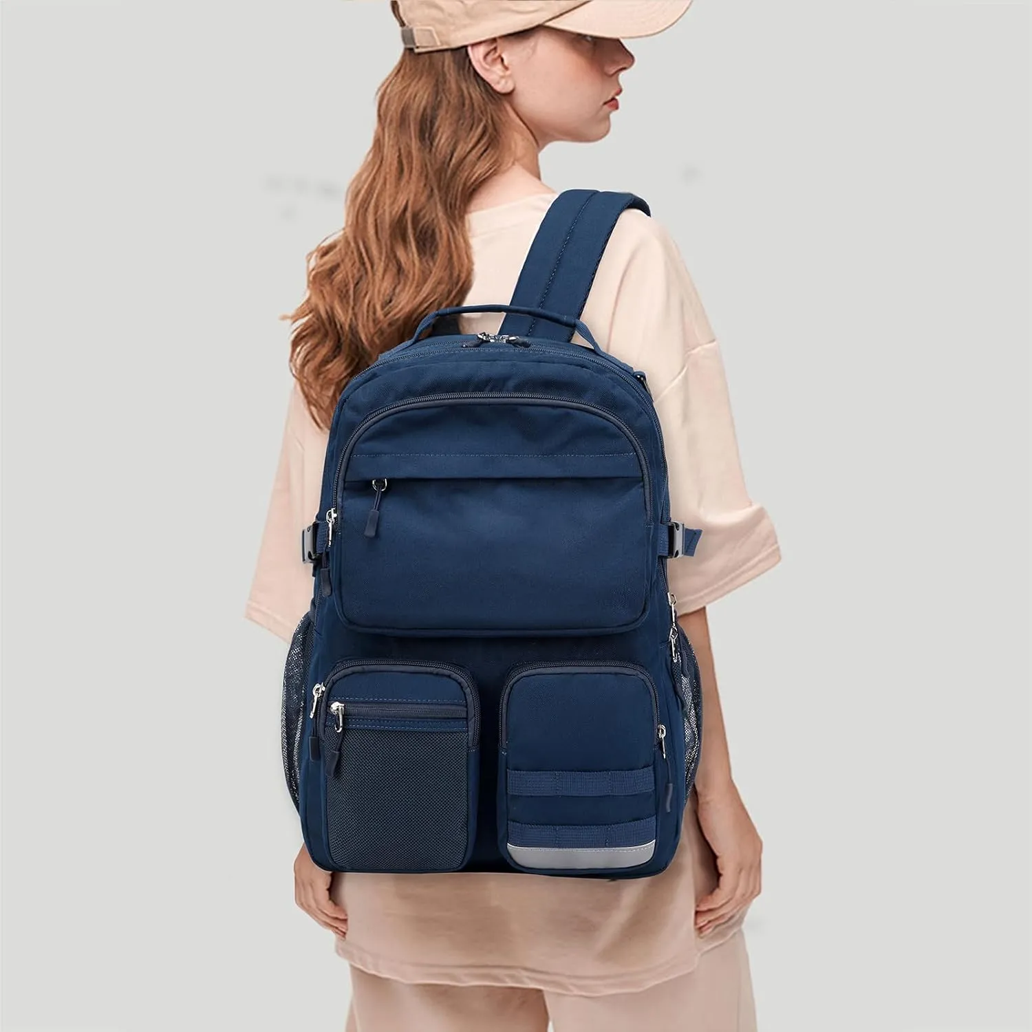Lohol Water Resistant Backpack with Multifunctional Pockets for Teens, Durable Bookbag fits 15.6 inch Laptop for School Travel College, 25L (Navy Blue)