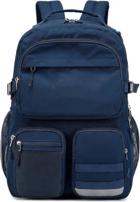 Lohol Water Resistant Backpack with Multifunctional Pockets for Teens, Durable Bookbag fits 15.6 inch Laptop for School Travel College, 25L (Navy Blue)