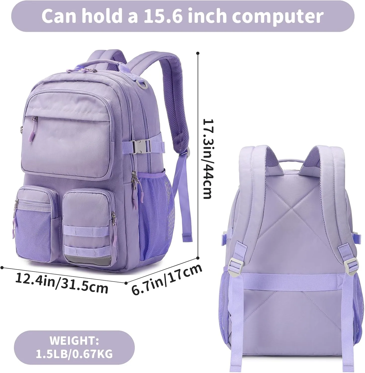 Lohol Water Resistant Backpack with Multifunctional Pockets for Teens, Durable Bookbag fits 15.6 inch Laptop for School Travel College, 25L (Purple)