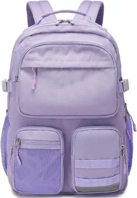 Lohol Water Resistant Backpack with Multifunctional Pockets for Teens, Durable Bookbag fits 15.6 inch Laptop for School Travel College, 25L (Purple)