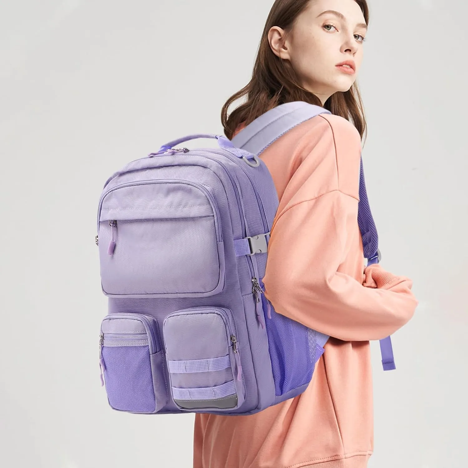 Lohol Water Resistant Backpack with Multifunctional Pockets for Teens, Durable Bookbag fits 15.6 inch Laptop for School Travel College, 25L (Purple)