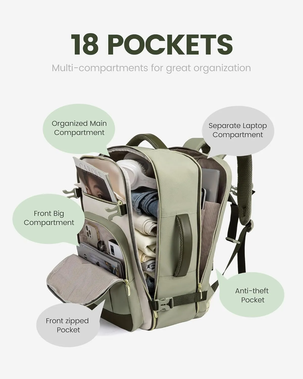 LOVEVOOK 40L Travel Backpack for Women & Men - 17.3 Inch Carry On Backpack & Personal Item Backpack for Airlines, Spacious and Durable Design, with 3 Packing Cubes