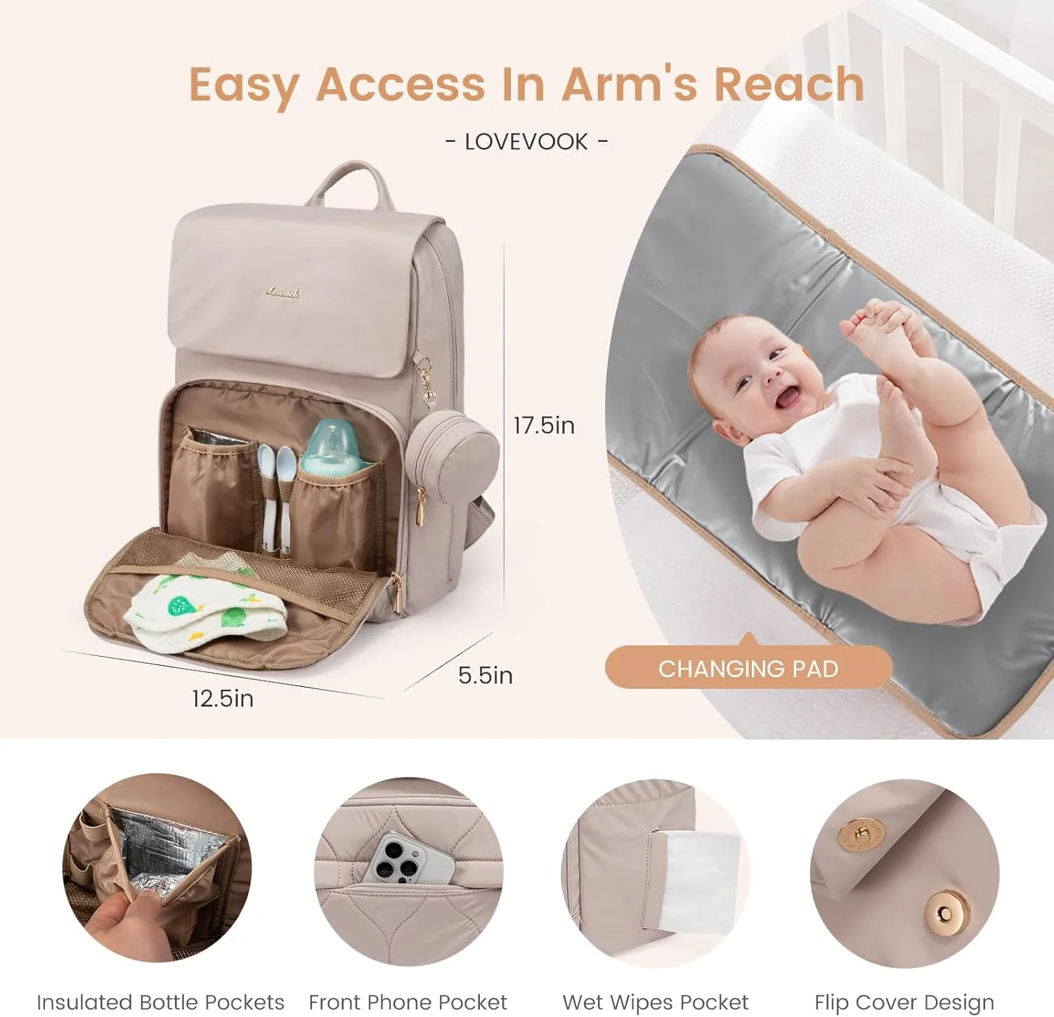 LOVEVOOK Diaper Bag Backpack, Baby Travel Bags for Boys & Girl, Toddler Diaper Bag with Changing Station & Pacifier Case, Paaleras Para Bebe Nia & Nio - Newborn Essentials Must Haves Mom