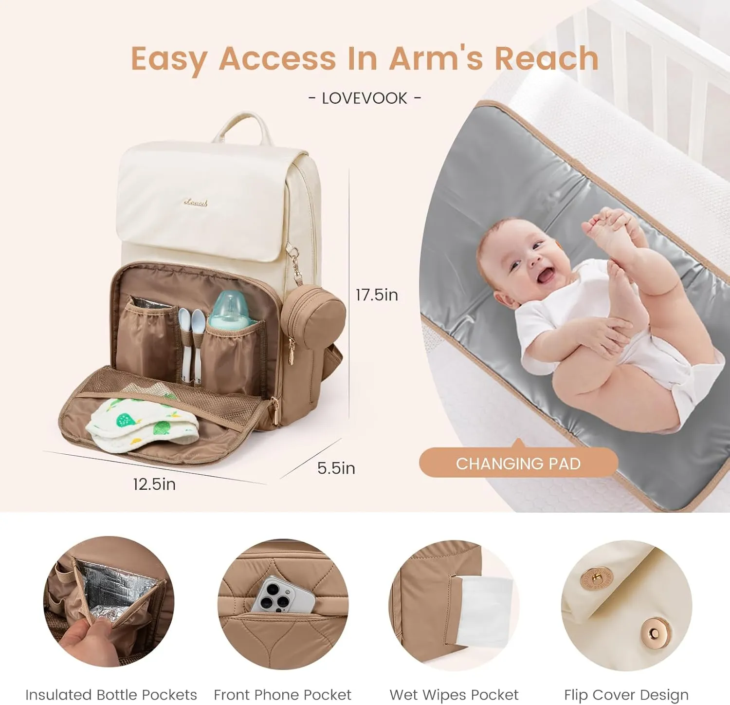 LOVEVOOK Diaper Bag Backpack, Baby Travel Bags for Boys & Girl, Toddler Diaper Bag with Changing Station & Pacifier Case, Paaleras Para Bebe Nia & Nio - Newborn Essentials Must Haves Mom