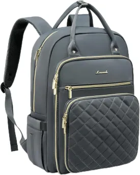 LOVEVOOK Laptop Backpack for Women, 15.6 Inch Computer Backpack for Teacher Nurse with Water Resistant, Lightweight Travel Work Backpack with USB Charging Port, Quilted Commuter Backpack, Dark Gray