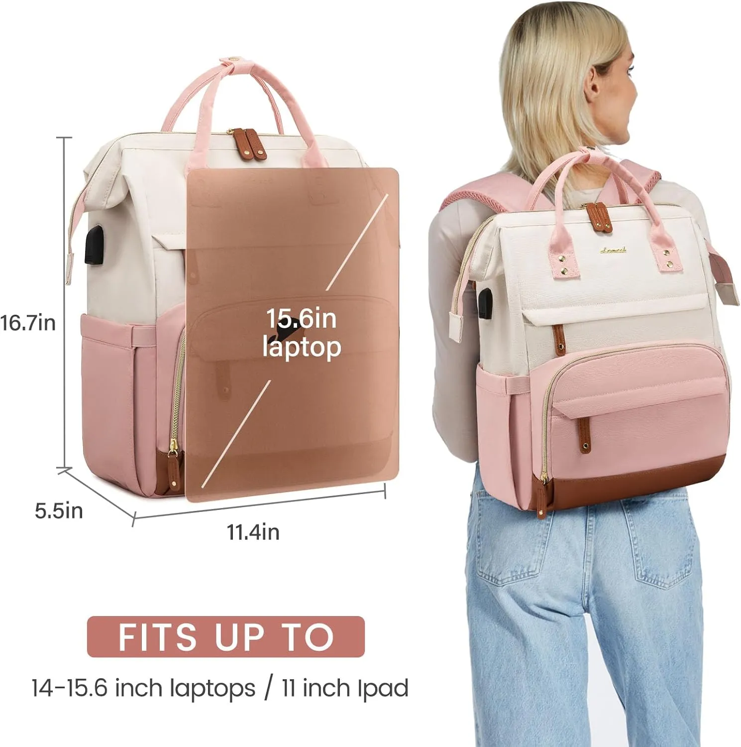 LOVEVOOK Laptop Backpack for Women, 15.6 Inch Work Business Backpacks Purse with USB Port, Large Capacity Nurse Bag College Bookbag for School, Waterproof Casual Daypack for Travel