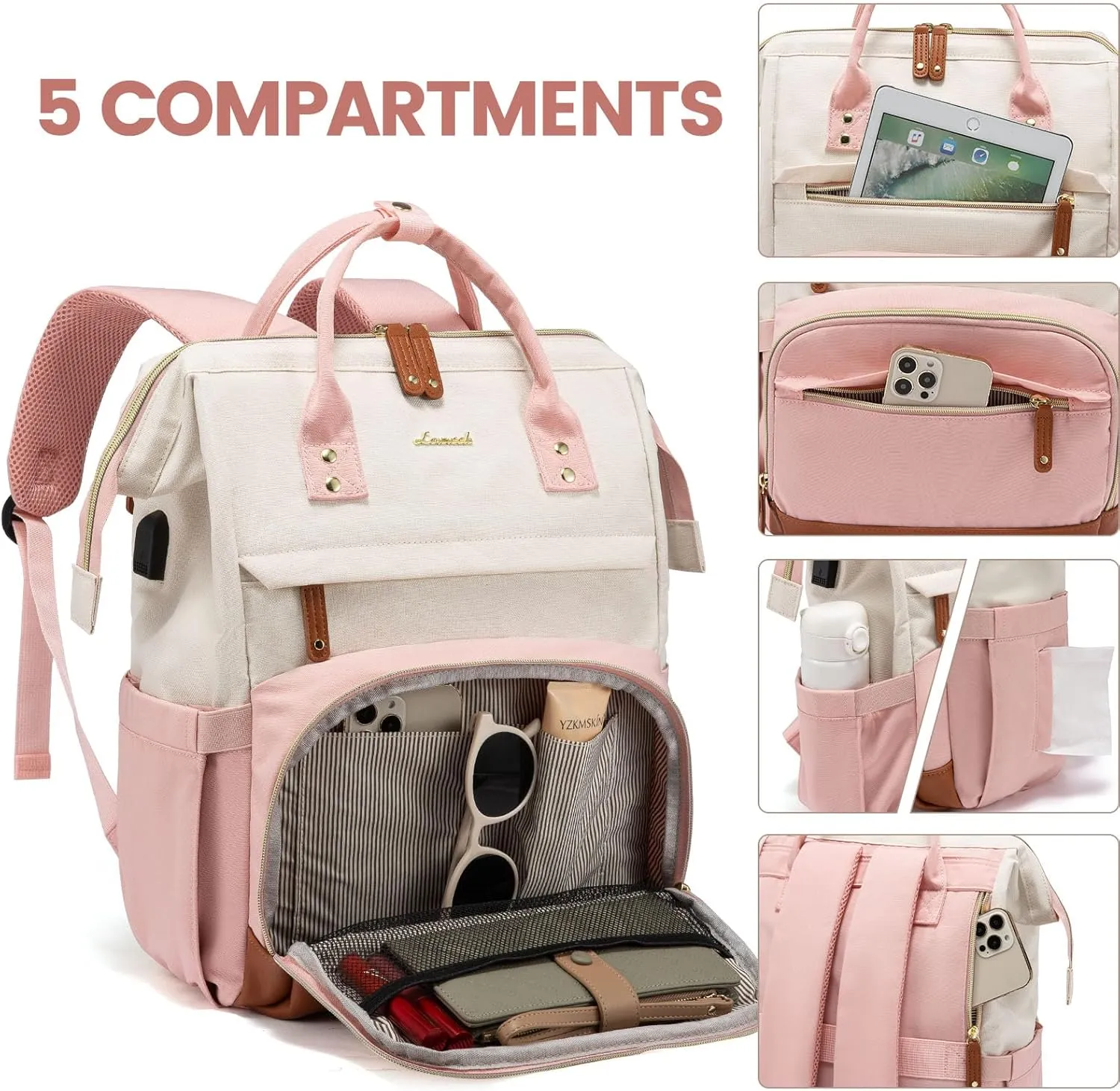 LOVEVOOK Laptop Backpack for Women, 15.6 Inch Work Business Backpacks Purse with USB Port, Large Capacity Nurse Bag College Bookbag for School, Waterproof Casual Daypack for Travel