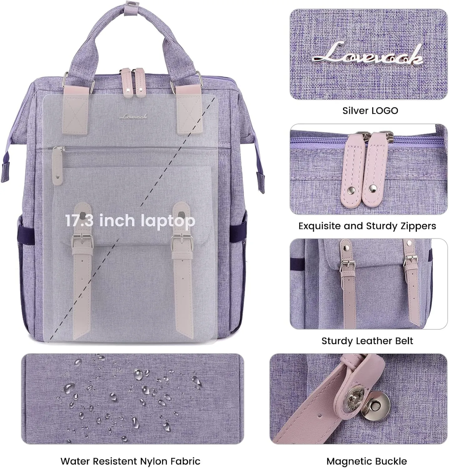 LOVEVOOK Laptop Backpack for Women, 17.3 Inch Teacher Nurse Bag Work Travel Computer Backpacks Purse, College Bookbag for School, Water Resistant Daypack