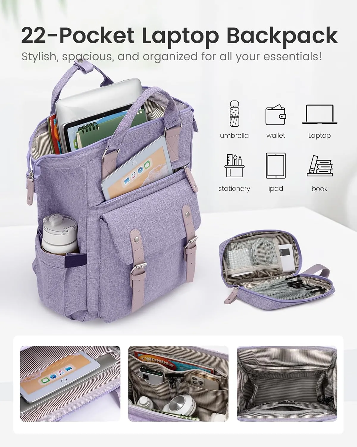 LOVEVOOK Laptop Backpack for Women, 17.3 Inch Teacher Nurse Bag Work Travel Computer Backpacks Purse, College Bookbag for School, Water Resistant Daypack