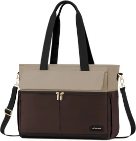 LOVEVOOK Laptop Bag for Women 15.6 Inch Laptop Tote Bag Large Capacity Work Bags Mutiple Pockets Teacher Bags with Removable Strap Water Resistant Computer Purse for Business Travel, Apricot-coffee