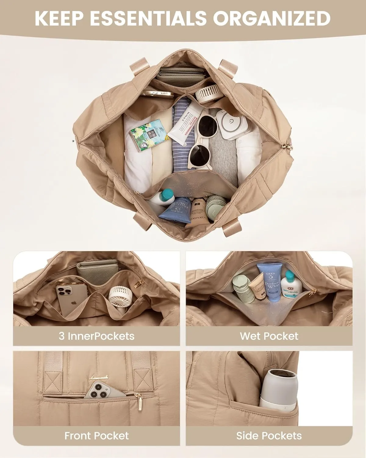 LOVEVOOK Travel Duffle Bag,Puffer Weekender Bags For Women with Shoe Compartment,42L Carry On Duffel Bags For Airplanes,Hospital Bag for Labor and Delivery,Overnight Bag With Toiletry Bag,2Pcs Set