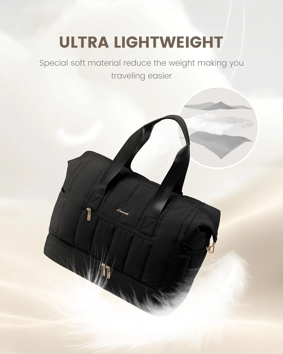 LOVEVOOK Travel Duffle Bag,Puffer Weekender Bags For Women with Shoe Compartment,42L Carry On Duffel Bags For Airplanes,Hospital Bag for Labor and Delivery,Overnight Bag With Toiletry Bag,2Pcs Set