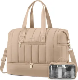 LOVEVOOK Travel Duffle Bag,Puffer Weekender Bags For Women with Shoe Compartment,42L Carry On Duffel Bags For Airplanes,Hospital Bag for Labor and Delivery,Overnight Bag With Toiletry Bag,2Pcs Set