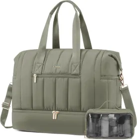 LOVEVOOK Travel Duffle Bag,Puffer Weekender Bags For Women with Shoe Compartment,42L Carry On Duffel Bags For Airplanes,Hospital Bag for Labor and Delivery,Overnight Bag2Pcs Set