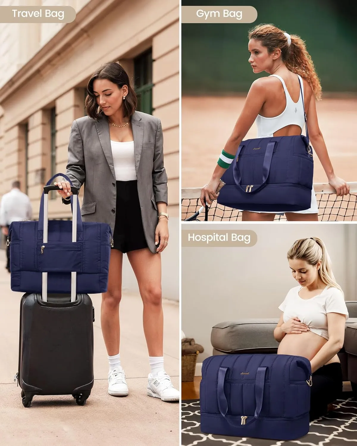 LOVEVOOK Travel Duffle Bag,Puffer Weekender Bags For Women with Shoe Compartment,42L Carry On Overnight Duffel Bag For Airplanes,Hospital Bag for Labor and Delivery,2Pcs Set